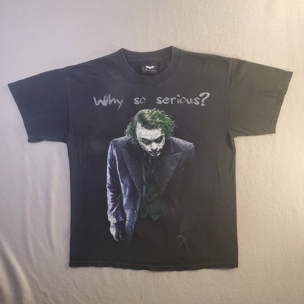 The Dark Knight Joker Why So Serious T-Shirt Mens Large Black Heath Ledger 2009